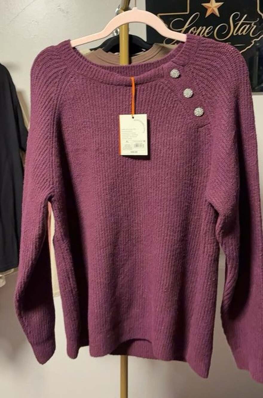 KNOX ROSE Women's Plum Purple Embellished Button Sweater XL